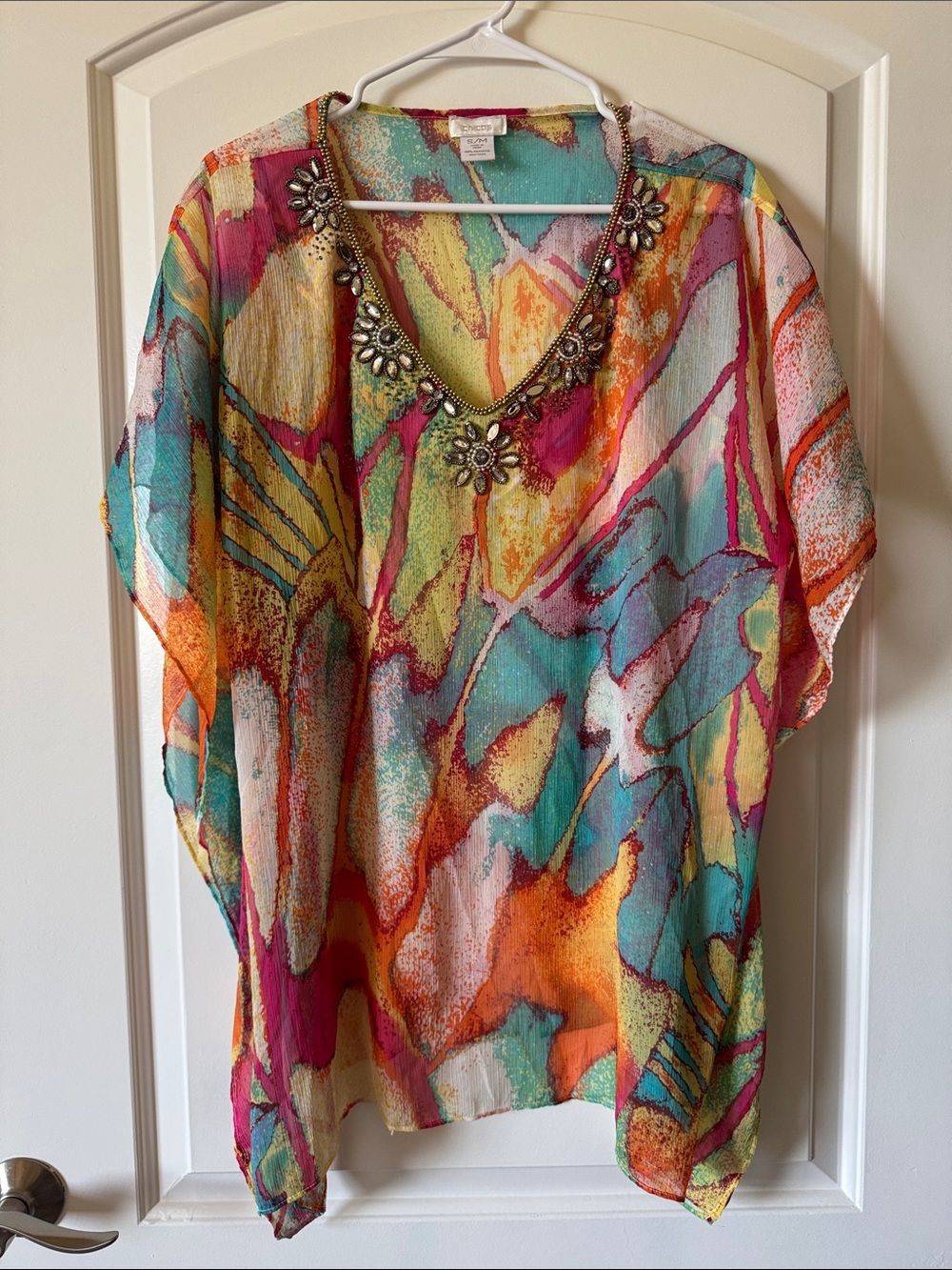 Chico’s Embroidered V-Neck Multicolor Tunic - Women Tops